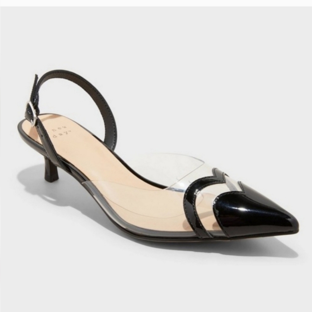 a new day Black and Clear Kitten Heels Point Toe